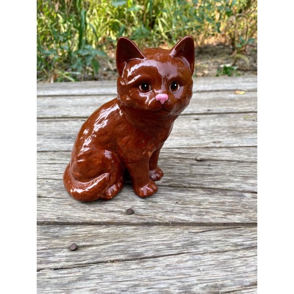 Vintage 1970s Brown Ceramic Cat Kitty Figurine - Picture 2 of 8